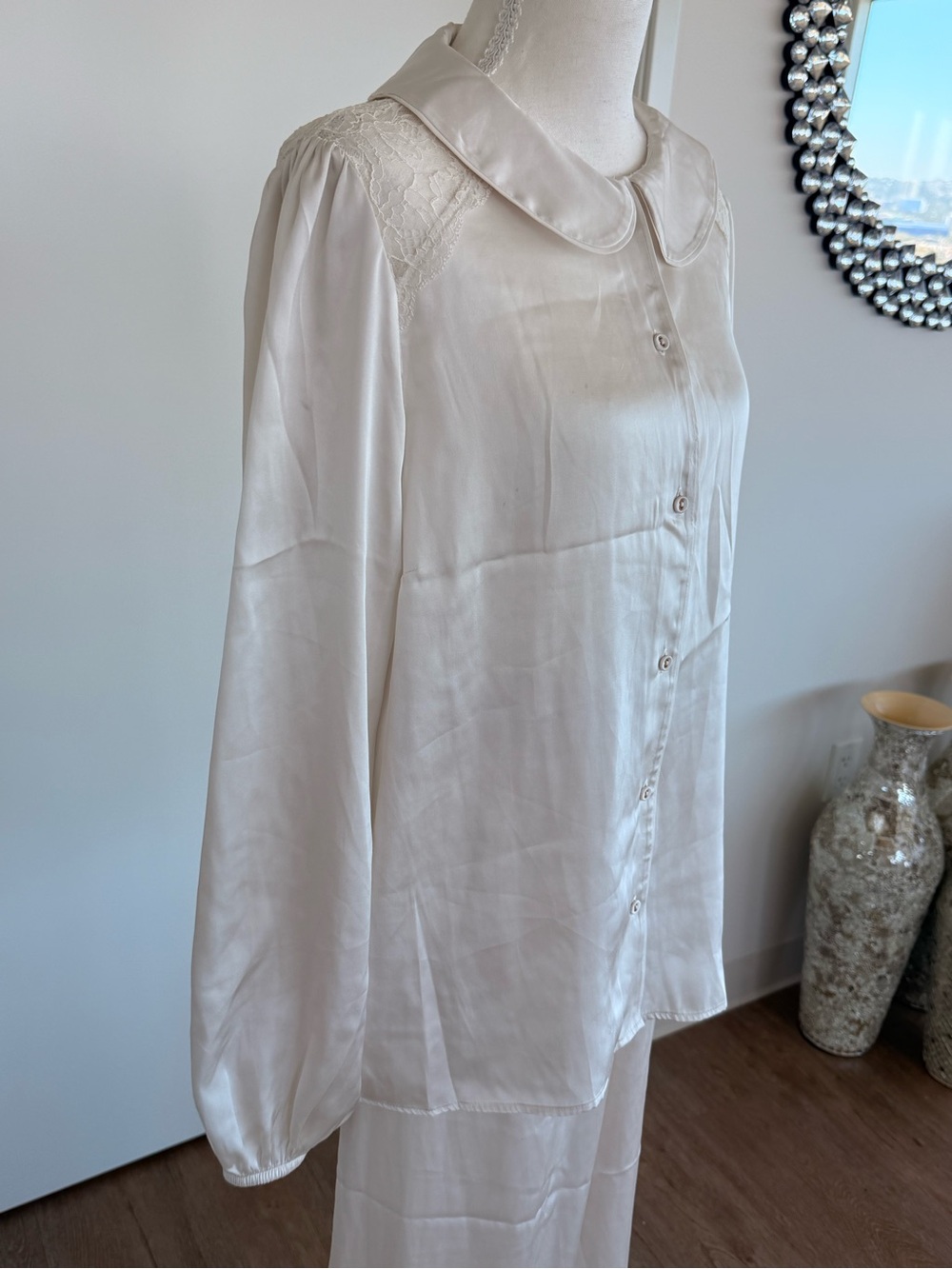 Autograph Cream Button-Front Long Sleeve pajama set